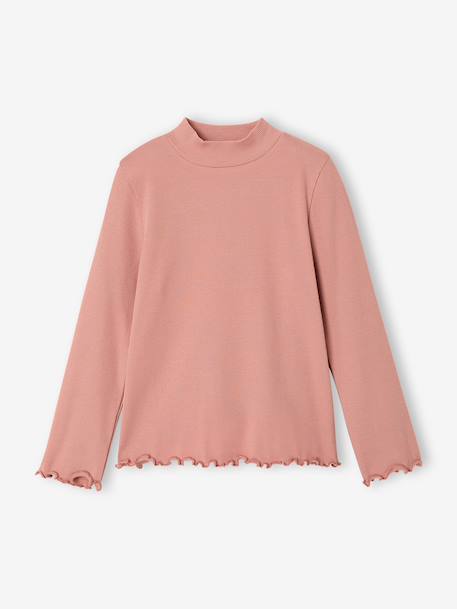 Meisjescolshirt met opstaande kraag ecru+oudroze - vertbaudet enfant 