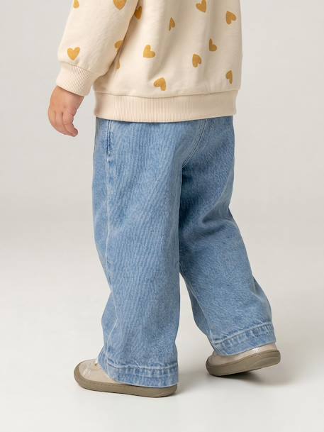 Wijde babyjeans met knoopriem ongewassen denim+stone - vertbaudet enfant 