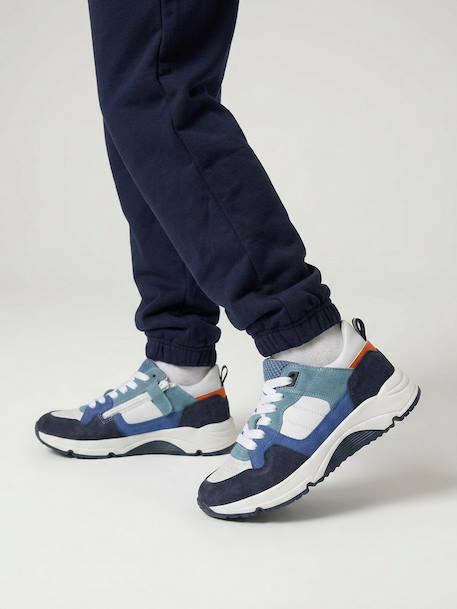 Jongenssneakers van leer met veters marineblauw - vertbaudet enfant 