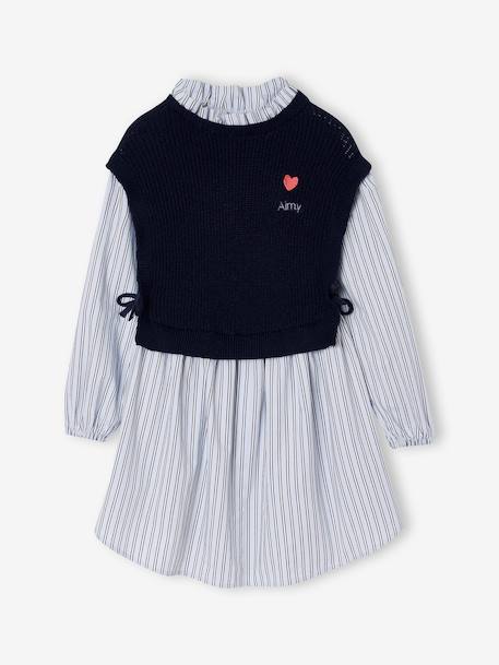 Hemdjurk met 2-in-1 effect voor meisjes ecru+gemêleerd grijs+marineblauw - vertbaudet enfant 