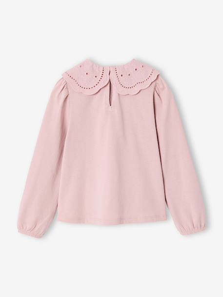 T-shirt met lange mouwen en kraag ecru+lichtroze - vertbaudet enfant 