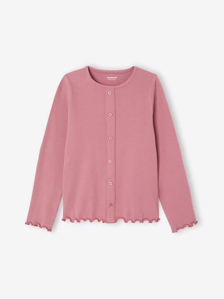 Geribde meisjesshirt met lange mouwen ecru+taupe+zachtpaars - vertbaudet enfant 