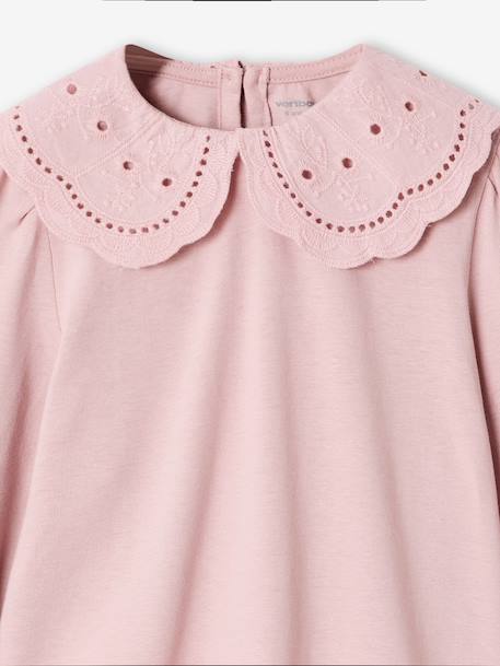 T-shirt met lange mouwen en kraag ecru+lichtroze - vertbaudet enfant 
