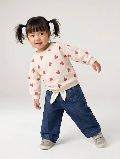 Wijde babyjeans met knoopriem ongewassen denim+stone - vertbaudet enfant 