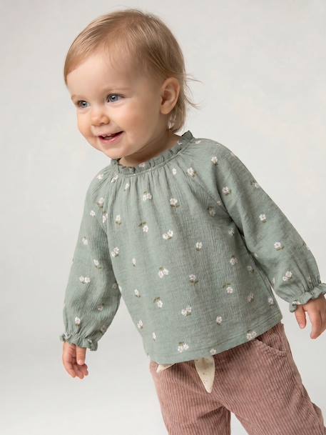 Babyshirt met lange mouwen en print saliegroen+vanille - vertbaudet enfant 