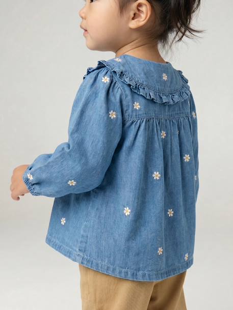 Denim babyblouse met borduursels stone - vertbaudet enfant 