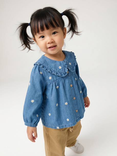 Denim babyblouse met borduursels stone - vertbaudet enfant 