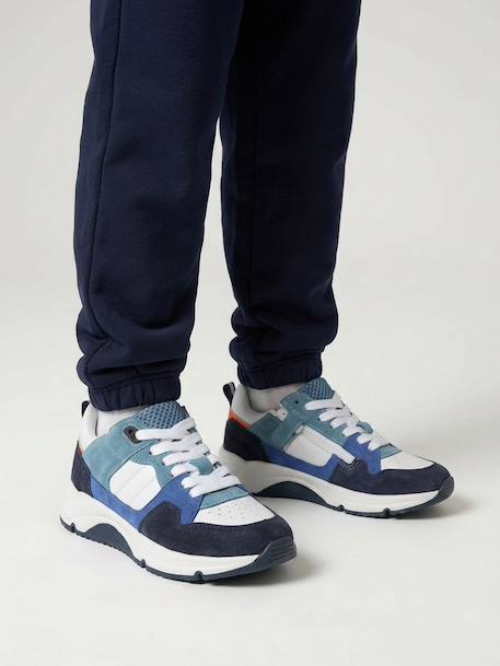 Jongenssneakers van leer met veters marineblauw - vertbaudet enfant 