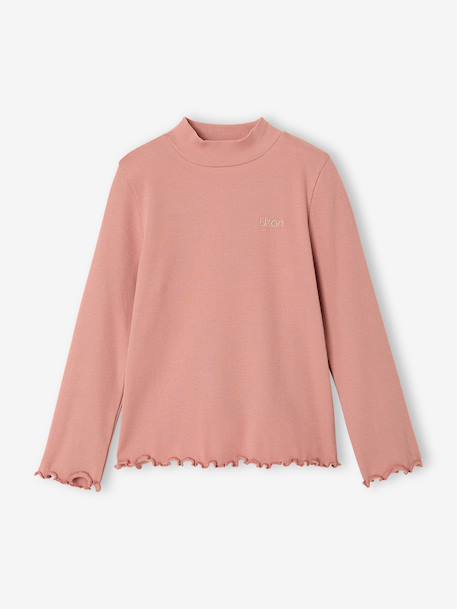 Meisjescolshirt met opstaande kraag ecru+oudroze - vertbaudet enfant 
