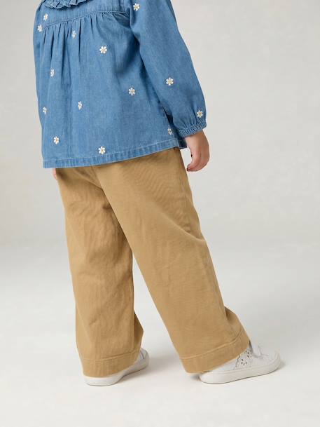 Wijde broek met kleur babymeisje met riem om te strikken beige+donkerpaars+karamel - vertbaudet enfant 