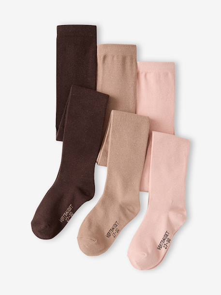 Set van 3  Oeko-Tex®-meisjesleggings kaneel+marineblauw+oudroze+pruim+roze (poederkleur)+Set gechineerd grijs+set inkt+zachtpaars - vertbaudet enfant 
