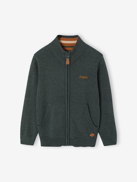 jongensvest met ritssluiting en opstaande kraag Blauw chiné+Ecru geschineerd - BROSS B 029+gemêleerd groen - vertbaudet enfant 