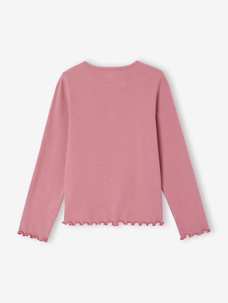 Geribde meisjesshirt met lange mouwen ecru+taupe+zachtpaars - vertbaudet enfant 