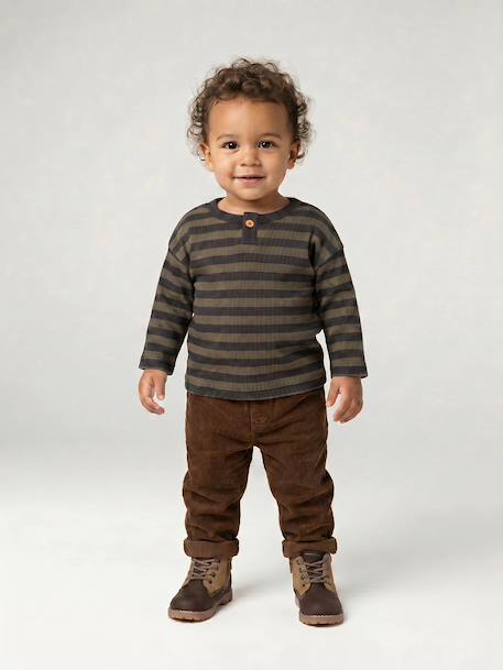 Gestreept babyshirt met lange mouwen cappuccino+kaki - vertbaudet enfant 