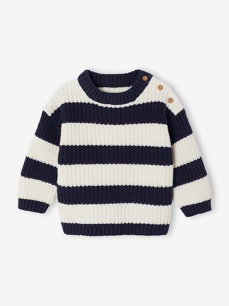 Gestreepte babytrui met lange mouwen marineblauw+terracotta - vertbaudet enfant 