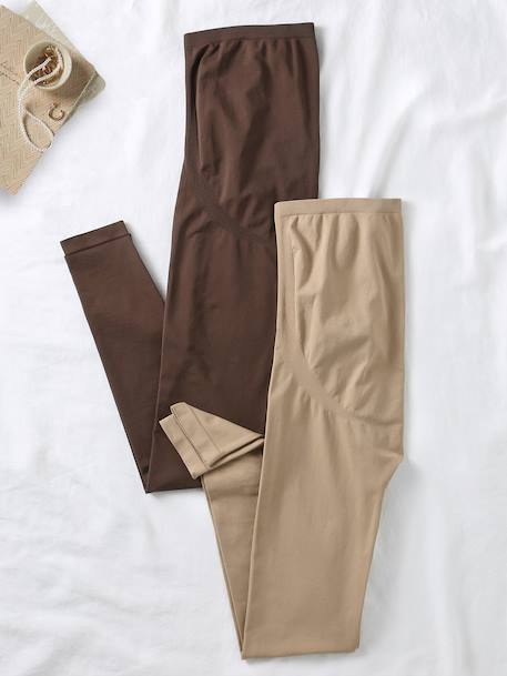 Set van 2 Seamless zwangerschapsleggings ENVIE DE FRAISE kaki+taupe+zwart - vertbaudet enfant 