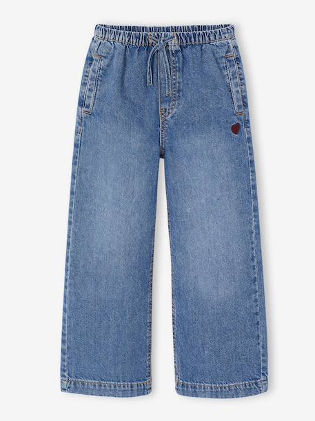 Wijde meisjesbroek gebleekt denim+middenblauw - vertbaudet enfant 