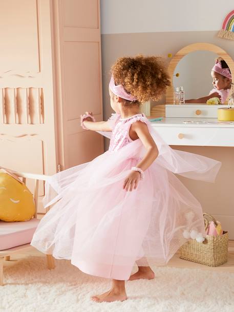 Verkleedkleren prinses met sluier en kroon goudkleurig+groen+roze - vertbaudet enfant 
