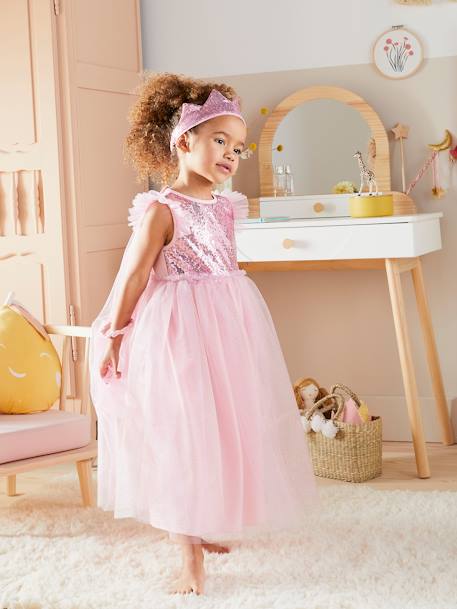 Verkleedkleren prinses met sluier en kroon goudkleurig+groen+roze - vertbaudet enfant 