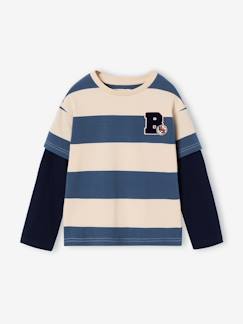 -Gestreept T-shirt met dubbele mouweffect