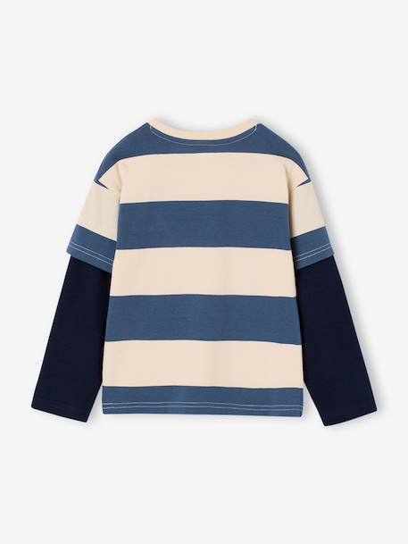 Gestreept T-shirt met dubbele mouweffect groen, gestreept+middenblauw+rood, gestreept - vertbaudet enfant 