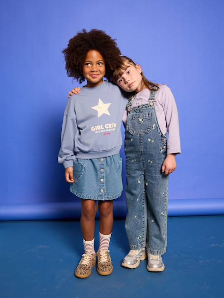 Meisjessweater met ronde hals chambrayblauw+gemêleerd grijs - vertbaudet enfant 