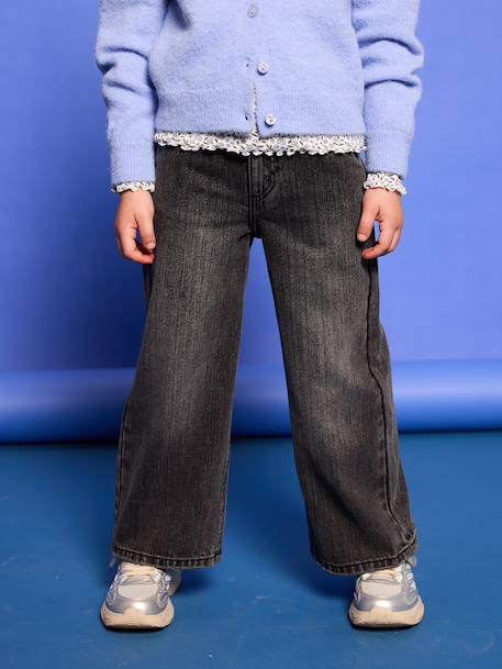 Wijde meisjesjeans medium lichaamsbouw denimgrijs+donkerblauw+lichtblauw+middenblauw - vertbaudet enfant 