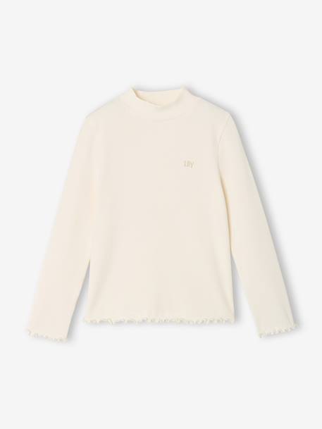 Meisjescolshirt met opstaande kraag ecru+oudroze - vertbaudet enfant 