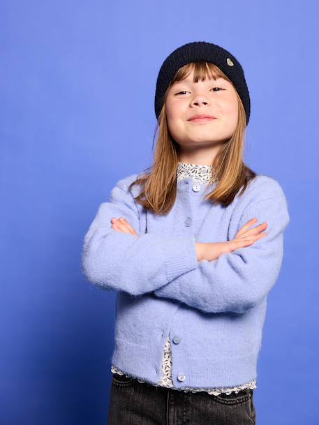 Meisjesvest met knopen blauw+bordeauxrood+rozen - vertbaudet enfant 