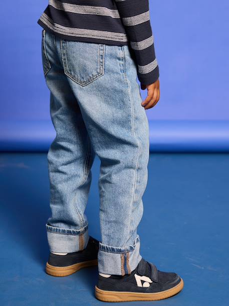 Rechte jeans voor jongens met omslag ongewassen denim+stone - vertbaudet enfant 