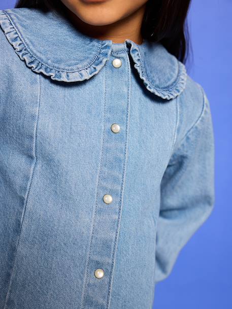 Denim blouse met lange mouwen double stone - vertbaudet enfant 
