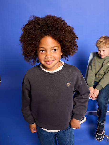 Basic meisjessweater met motief antraciet+donkerpaars+inktblauw+koraal+pioenroos+salie+vanille - vertbaudet enfant 