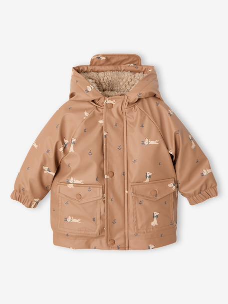 Regenjas voor baby met capuchon, gevoerd met sherpa hazelnoot+olijf - vertbaudet enfant 