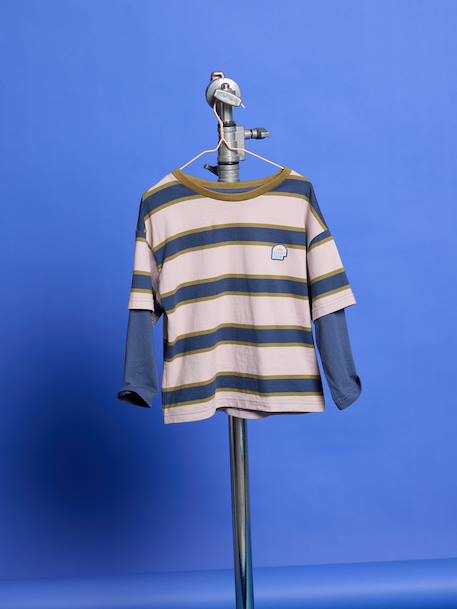 Gestreept T-shirt met dubbellook middenblauw - vertbaudet enfant 