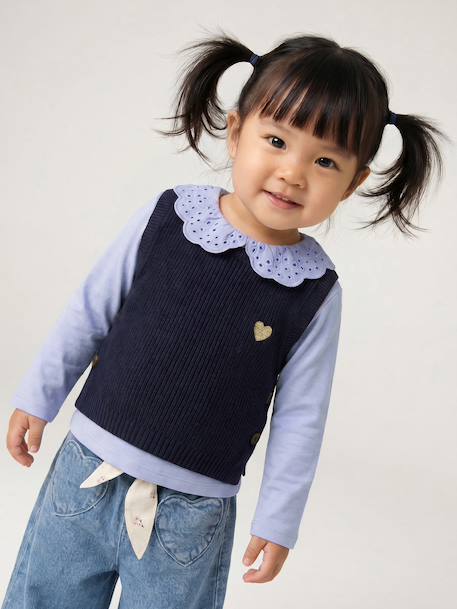 Mouwloze trui baby ecru+marineblauw+roze (poederkleur) - vertbaudet enfant 