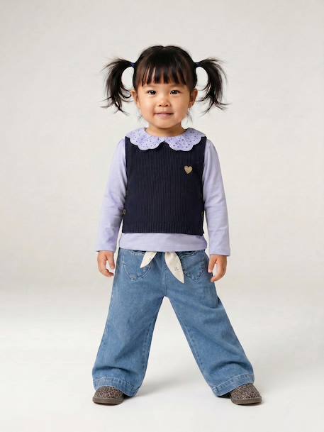 Wijde babyjeans met knoopriem ongewassen denim+stone - vertbaudet enfant 