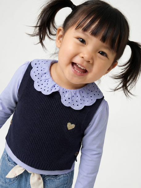 Mouwloze trui baby ecru+marineblauw+roze (poederkleur) - vertbaudet enfant 