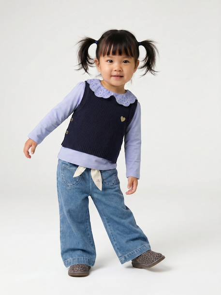 Baby T-shirt met geborduurde kraag en lange mouwen blauw+lichtbeige+marineblauw, gestreept+rood, gestreept - vertbaudet enfant 