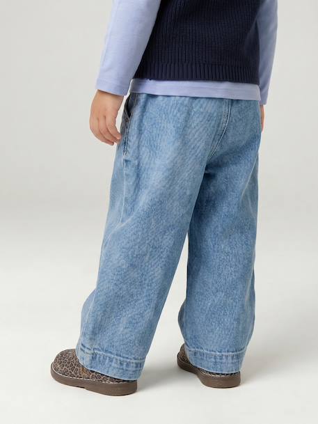 Wijde babyjeans met knoopriem ongewassen denim+stone - vertbaudet enfant 