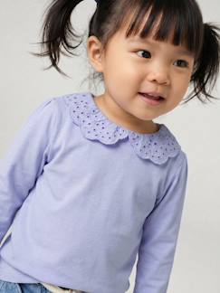 -Baby T-shirt met geborduurde kraag en lange mouwen