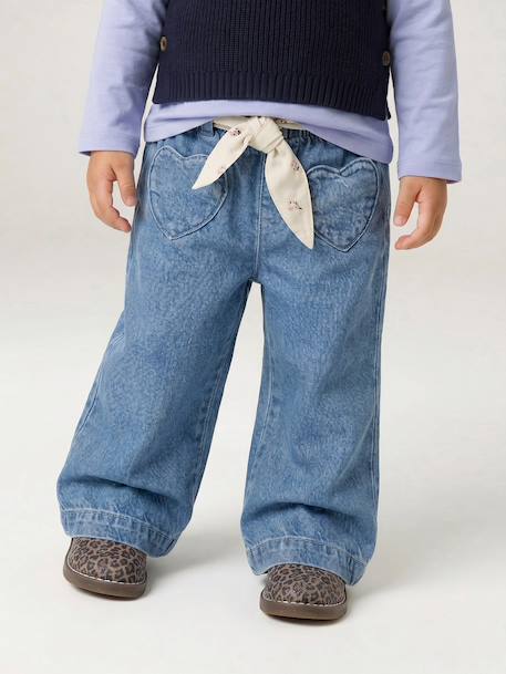 Wijde babyjeans met knoopriem ongewassen denim+stone - vertbaudet enfant 