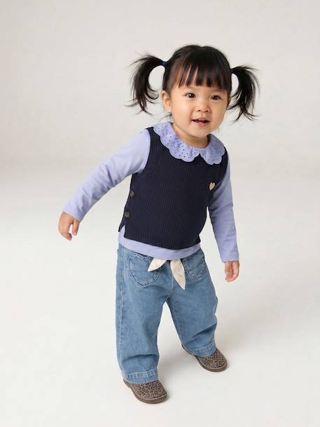 Mouwloze trui baby ecru+marineblauw+roze (poederkleur) - vertbaudet enfant 