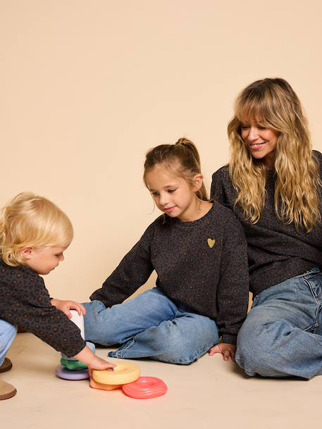 Meisjessweater met luipaardprint capsulecollectie moeder-dochter ENVIE DE FRAISE beige+donkergrijs - vertbaudet enfant 