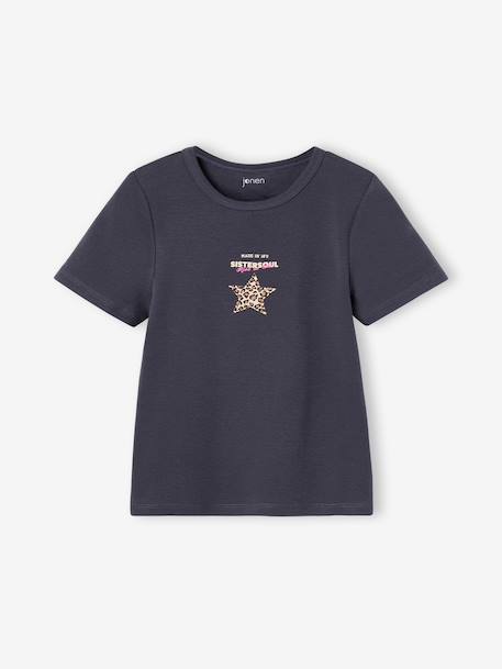 Kort cropped T-shirt met sterren inktblauw+zwart - vertbaudet enfant 