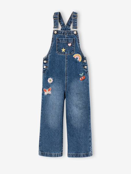Wijde salopet van jeans voor meisjes denimgrijs+middenblauw+stone+zwart denim - vertbaudet enfant 