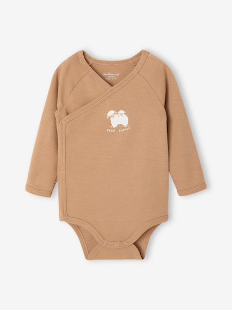 Set van 2 babyrompertjes met lange mouwen cappuccino+lichtroze+saliegroen - vertbaudet enfant 