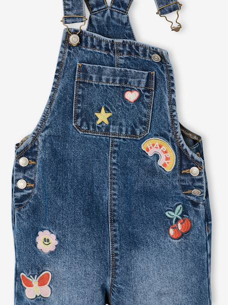 Wijde salopet van jeans voor meisjes denimgrijs+middenblauw+stone+zwart denim - vertbaudet enfant 