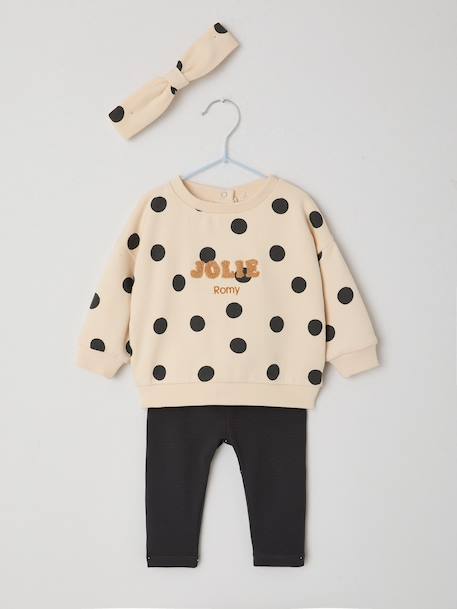 Personaliseerbare sweater + legging + haarband babymeisje antraciet+beige (poederkleur)+marineblauw - vertbaudet enfant 