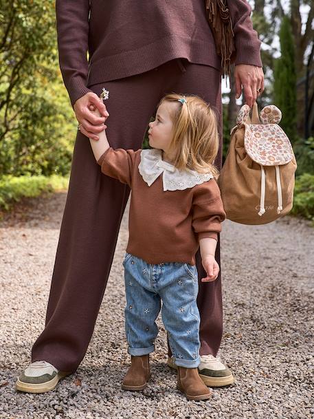 Mom jeans met borduursel voor babymeisjes stone - vertbaudet enfant 