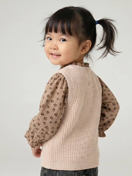2-in-1 trui baby ecru+hemelsblauw+roze (poederkleur) - vertbaudet enfant 